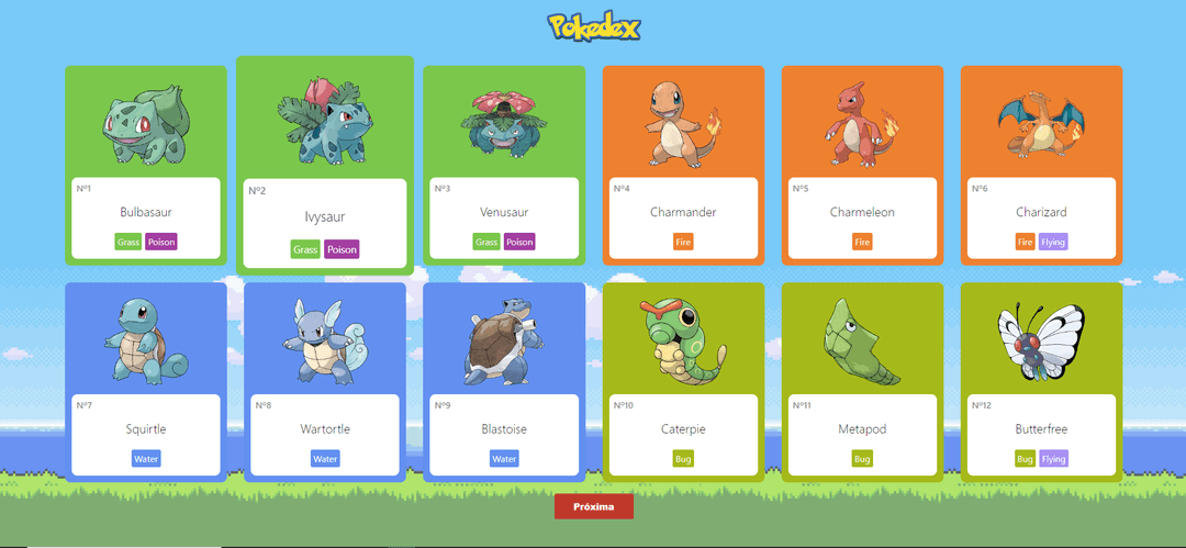 Foto inicial da pokedex desenvolvida em reactJS